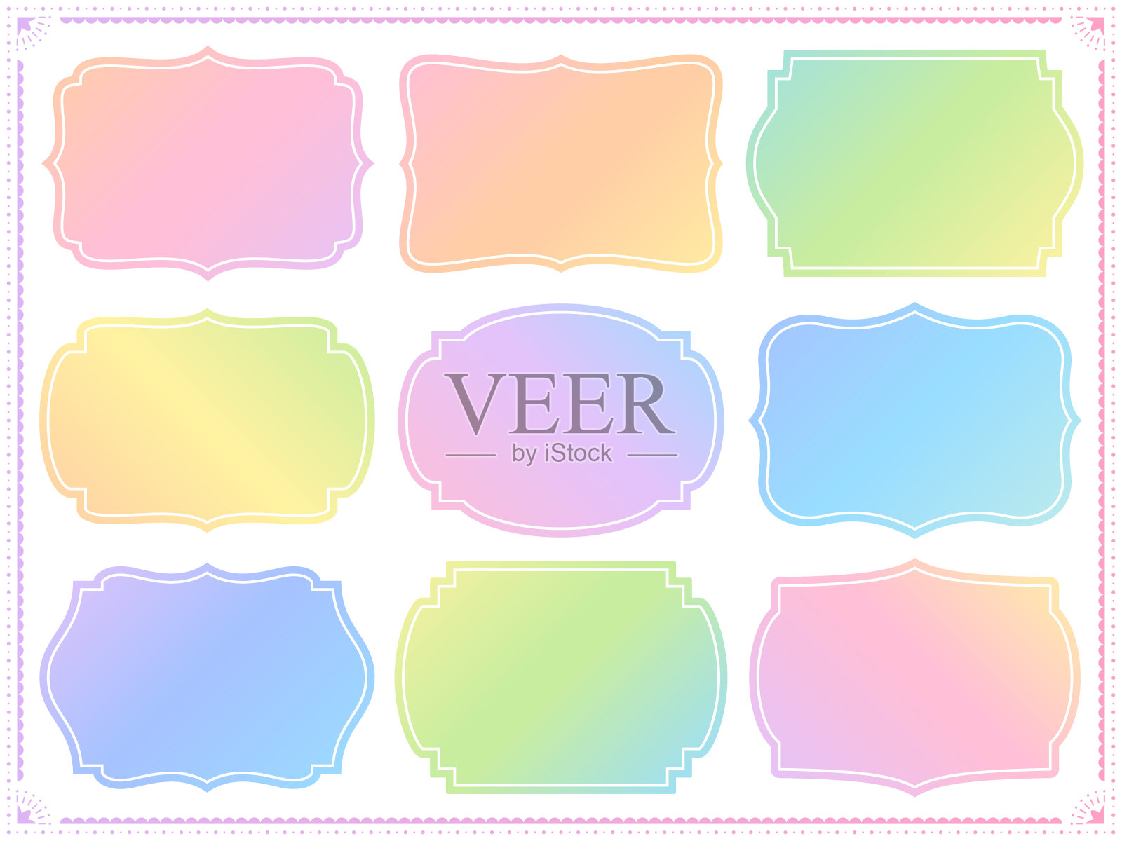 一个彩色渐变文本框设计在各种经典形状的集合插画图片素材