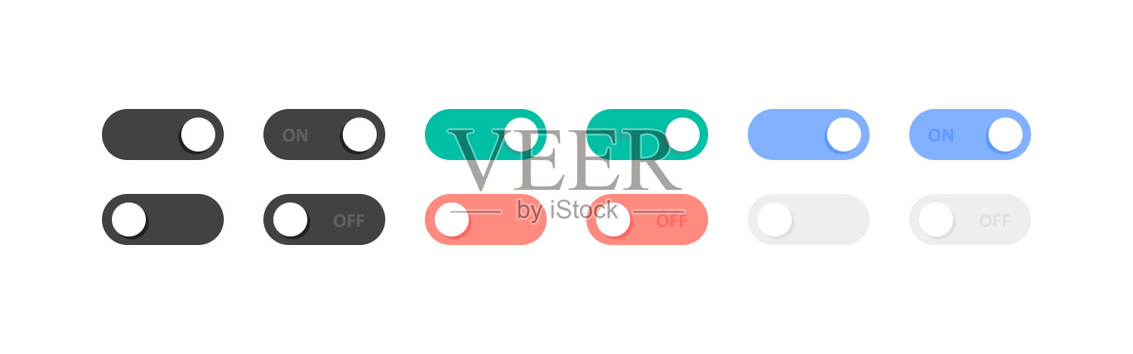 开关设置滑块。矢量平面插图。按钮。收集颜色模板按钮。设计元素图片