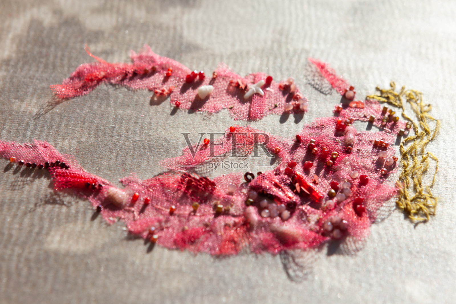 用海藻做的时装刺绣。近距离照片摄影图片