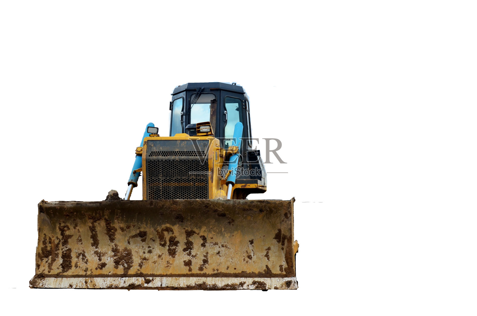 履带式推土机孤立在白色背景。挖土设备。推土机在隔离照片摄影图片