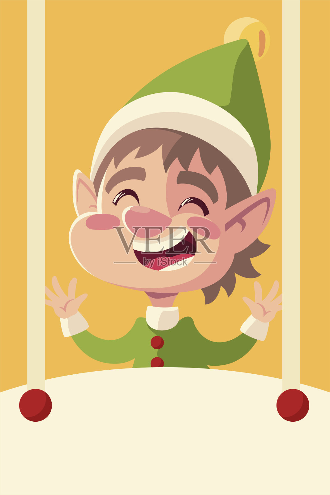 圣诞节快乐：可爱助手角色和唱歌板卡通插画图片素材