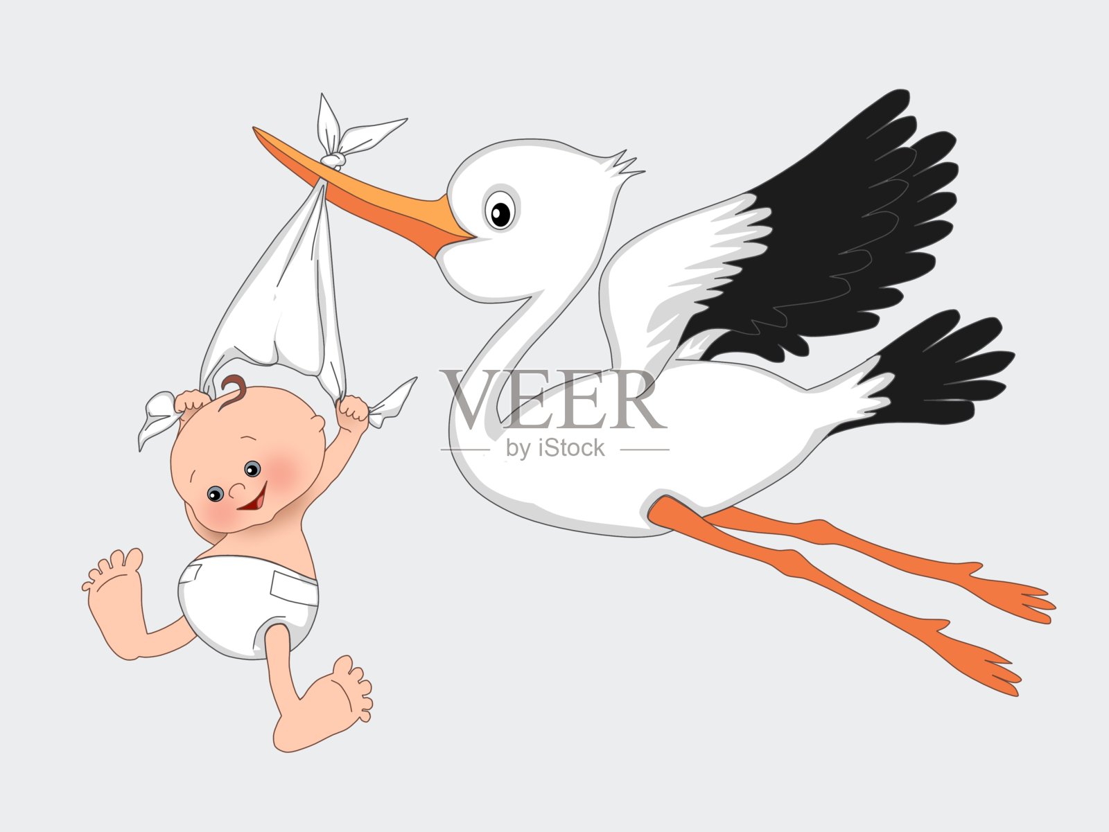 小婴儿和鹳插画图片素材