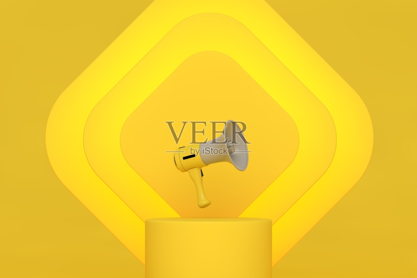 黄色领奖台和最小抽象背景，三维渲染几何形状，舞台上的奖项在现代网站。空产品站。照片摄影图片