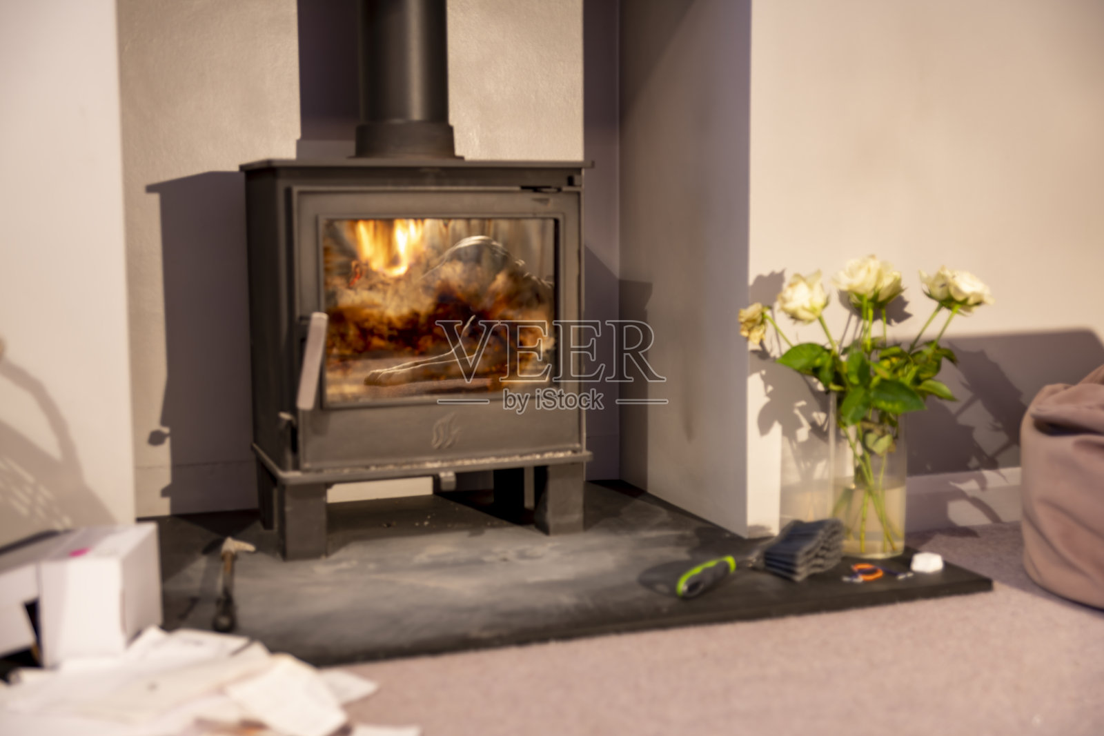 家庭酒吧间里的烧柴器照片摄影图片