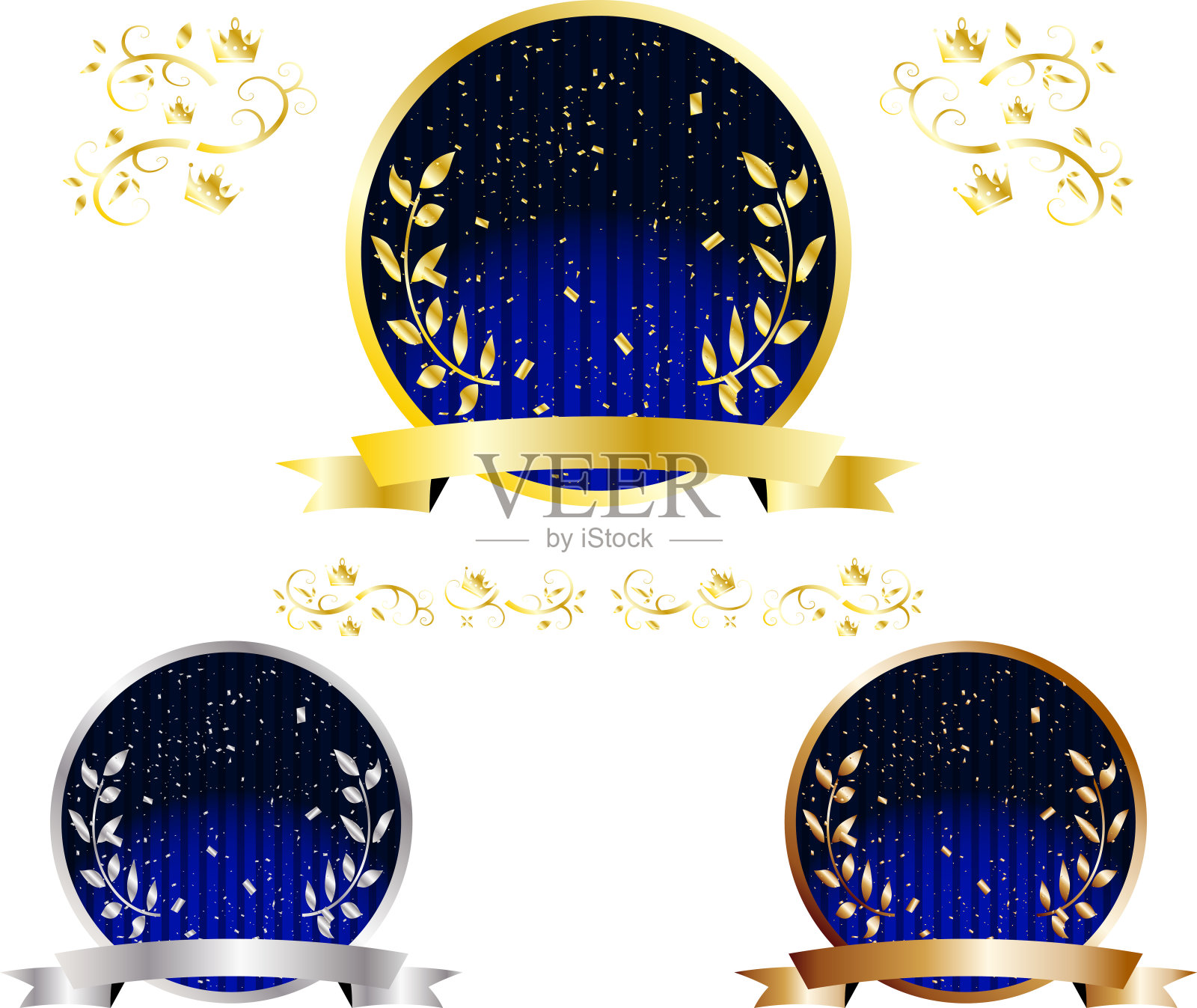 设置插图的金，银和铜徽章插画图片素材