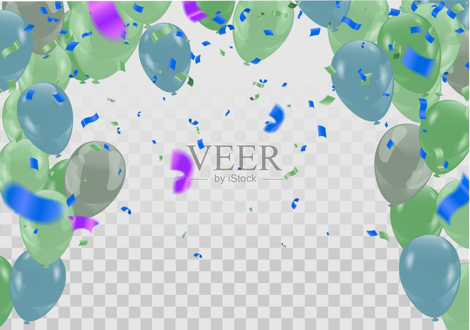 圣帕特里克节边界与绿色的四和三叶草在气球的背景。矢量插图。聚会邀请设计，印刷模板。幸运与成功的象征插画图片素材