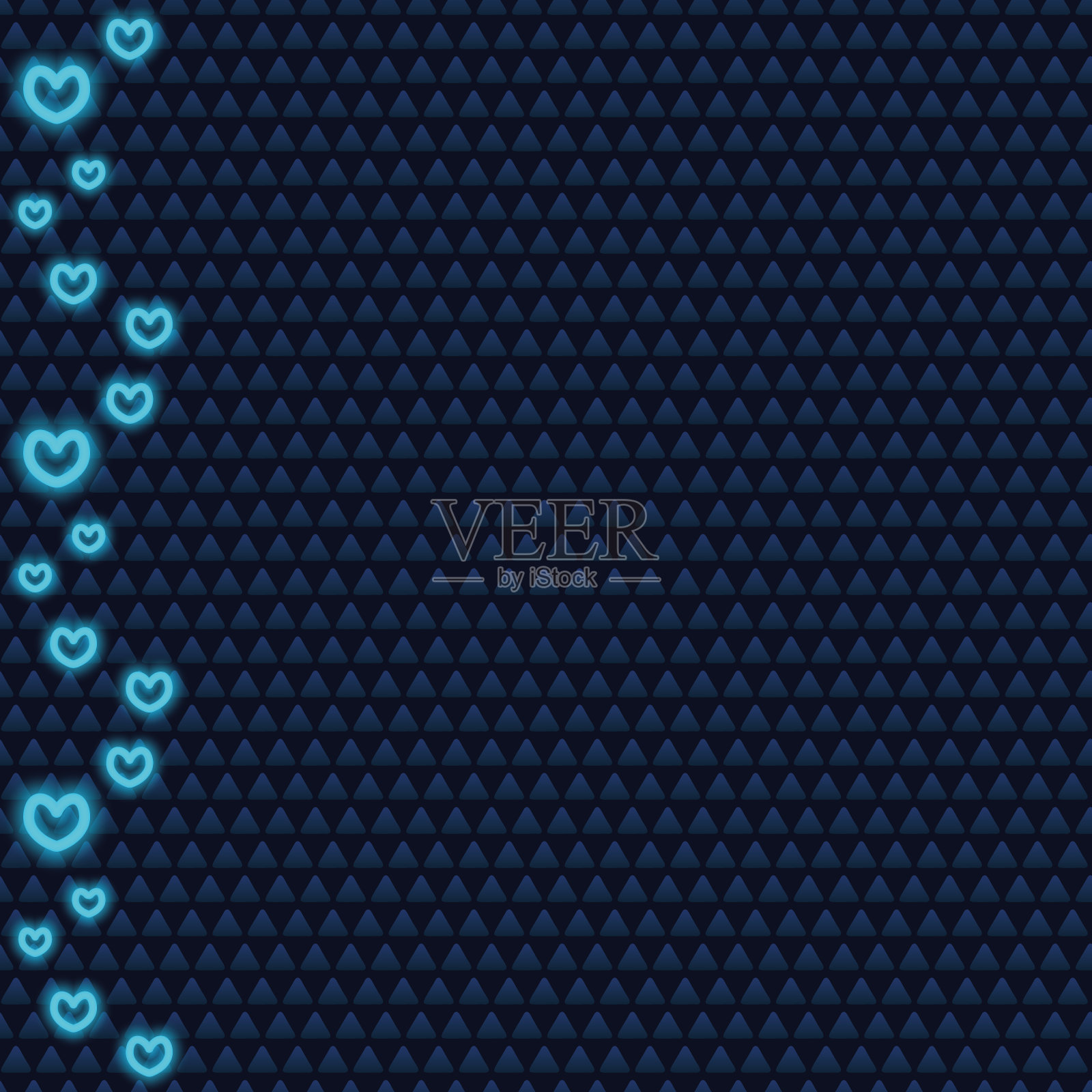 霓虹灯的心。无缝垂直边界。重复矢量模式。孤立的背景。情人节。无尽的心形装饰。插画图片素材