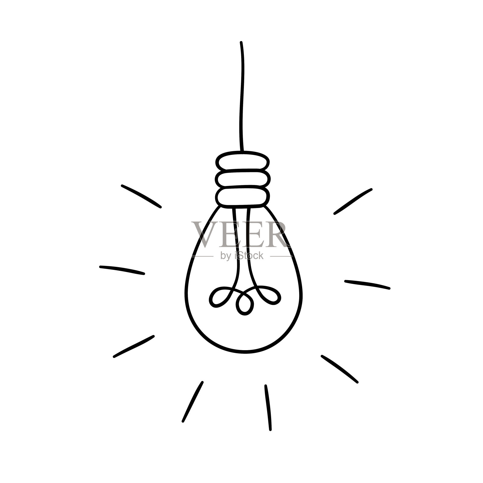 手绘矢量灯泡组。阁楼灯在涂鸦风格的收集。设计元素图片