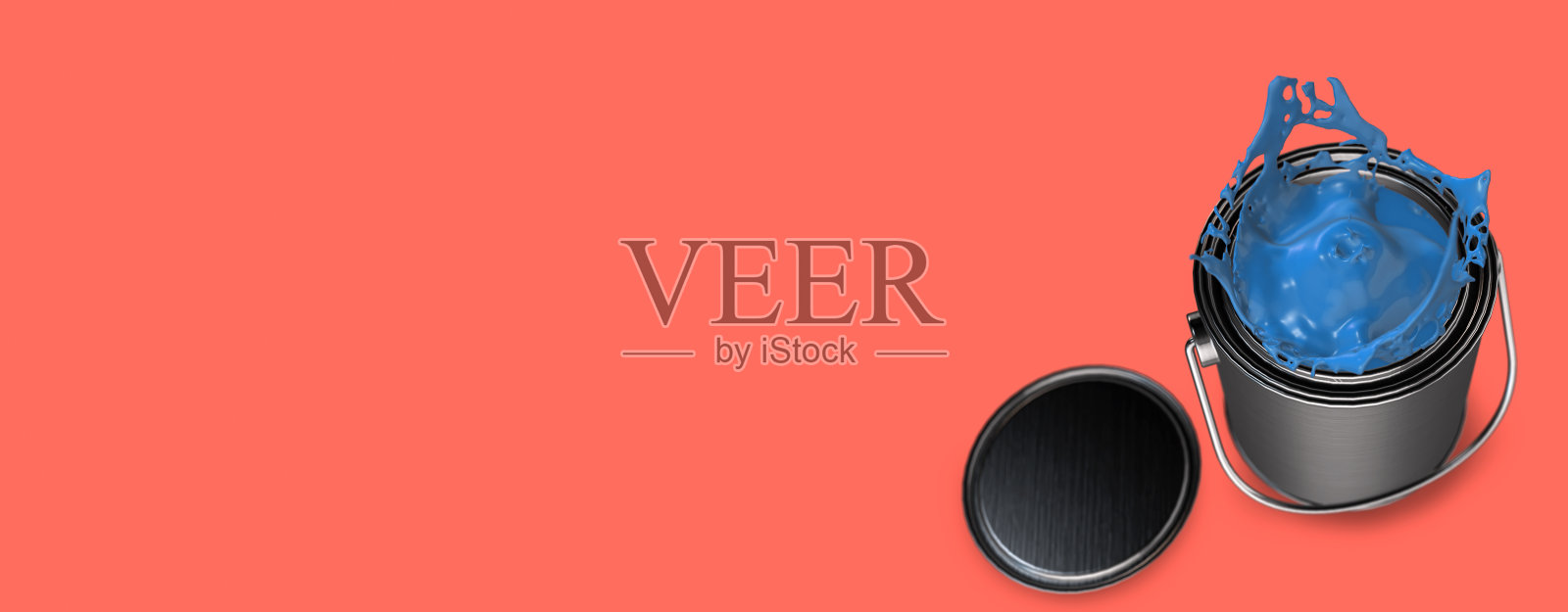 蓝色油漆在一个橙色地板3d渲染照片摄影图片