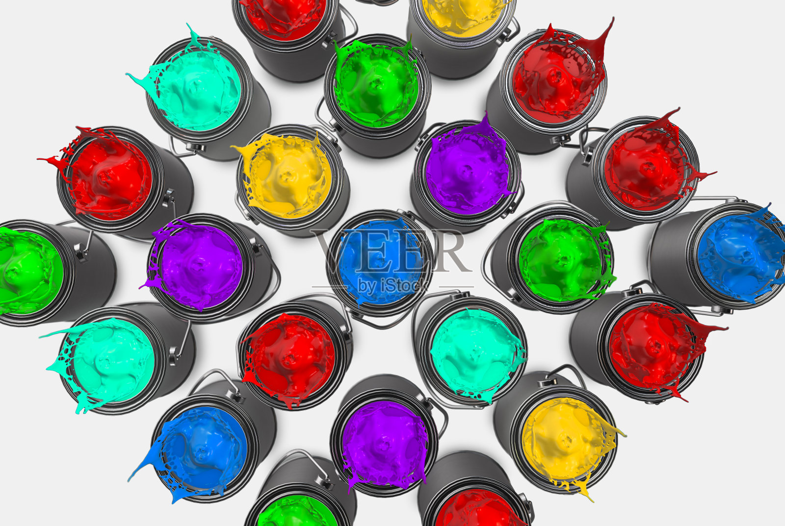 多种颜色的油漆罐3d渲染照片摄影图片