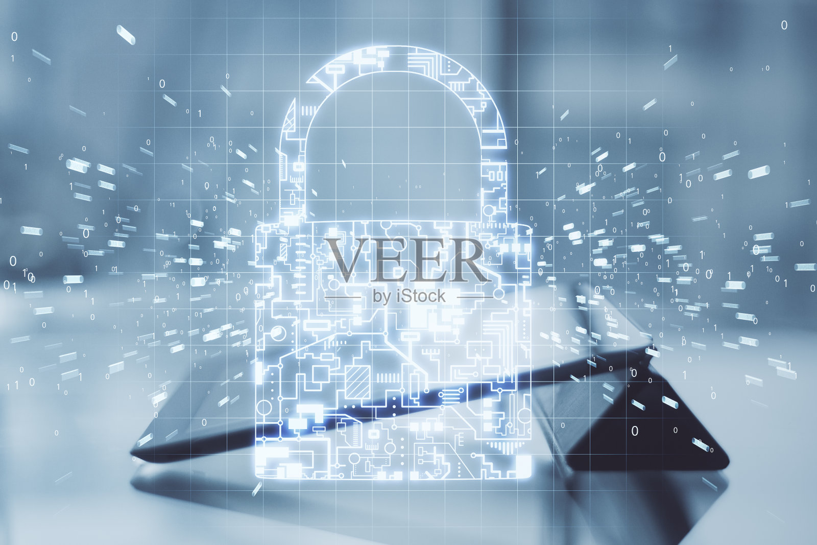 具有创意数据保护接口的数字平板电脑。照片摄影图片