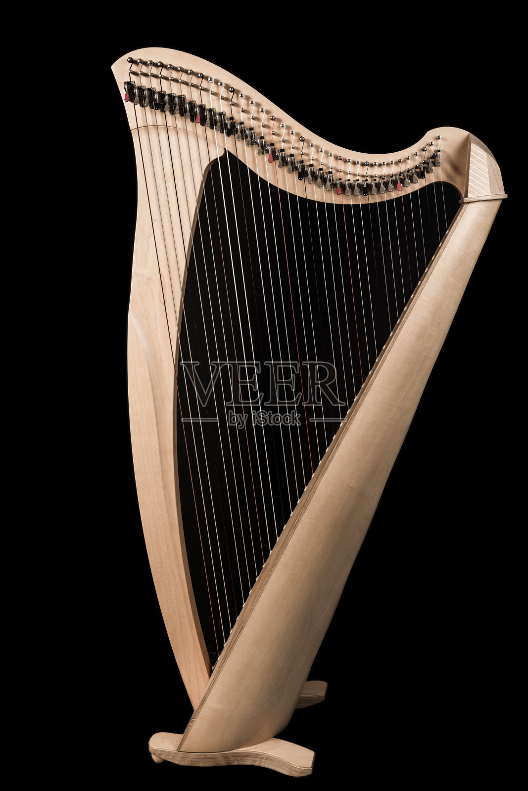 古典木竖琴孤立在黑色背景照片摄影图片