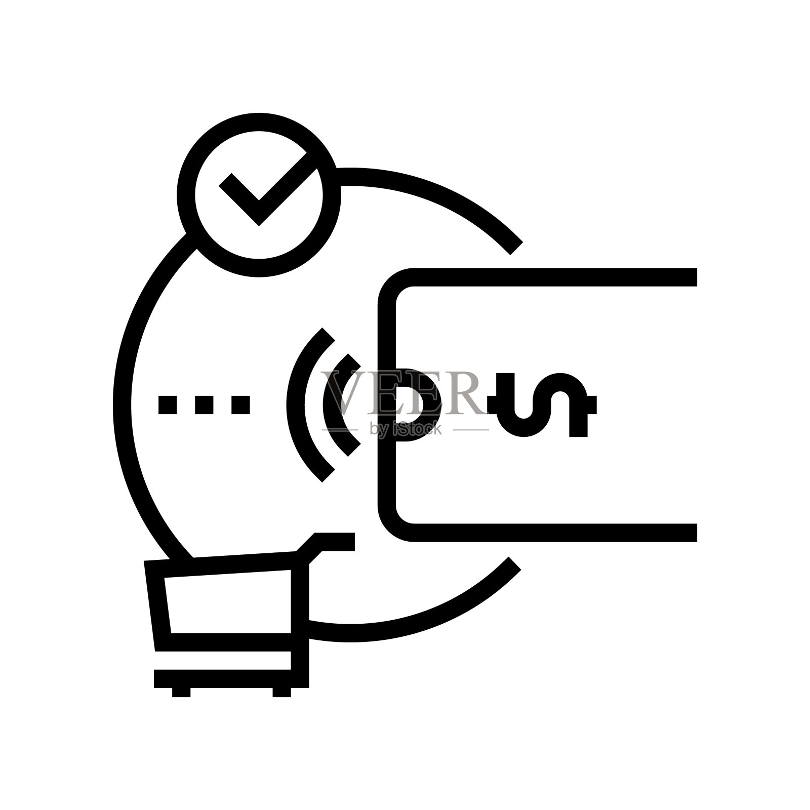 非接触式支付与手机应用程序线图标矢量插图插画图片素材