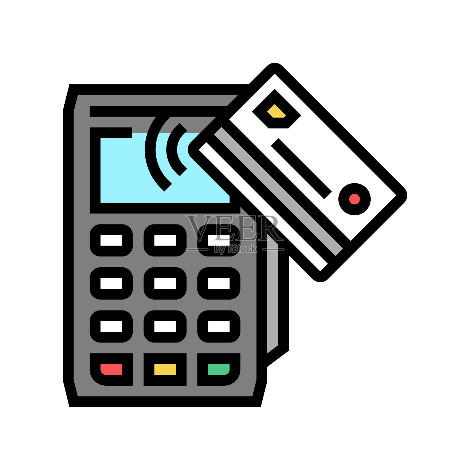 卡非接触式支付后终端设备彩色图标矢量插图插画图片素材