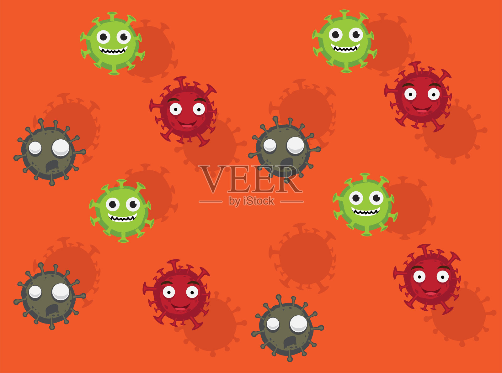 各种冠状病毒卡通插图无缝背景插画图片素材