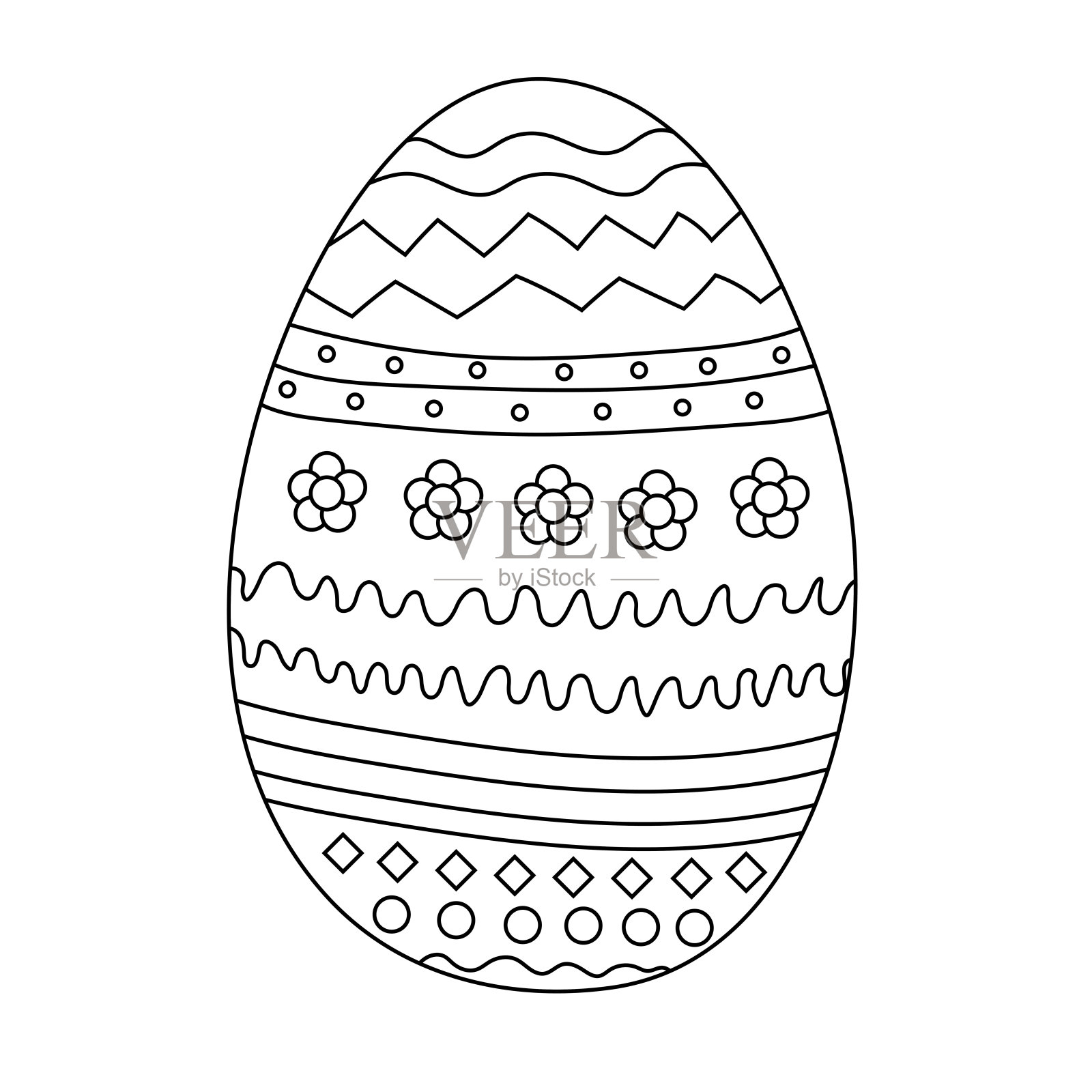 复活节彩蛋涂鸦。复活节彩蛋手绘装饰元素矢量着色书。复活节主题。儿童和成人的涂色页。黑色和白色。插画图片素材