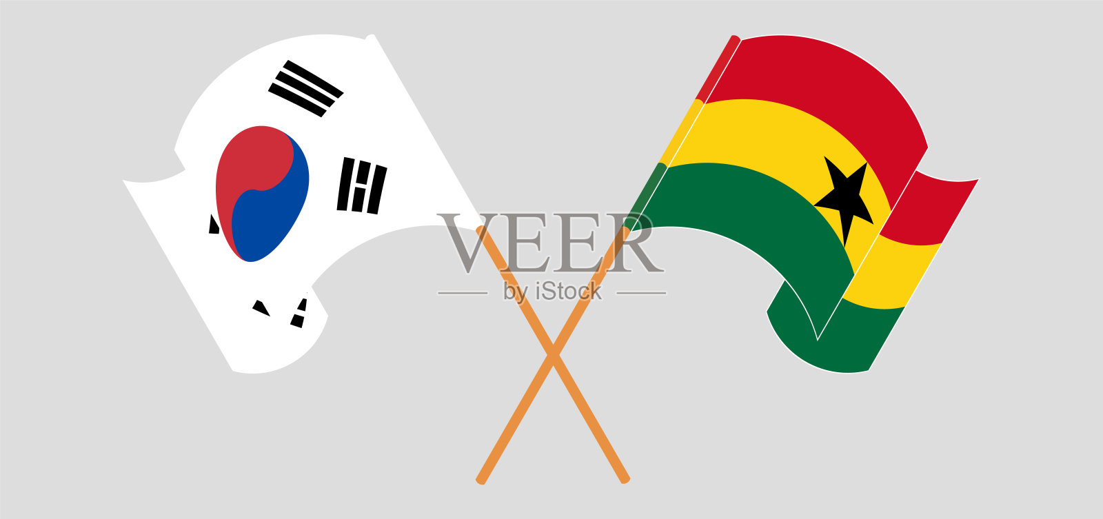 交叉挥舞的韩国和加纳国旗设计元素图片