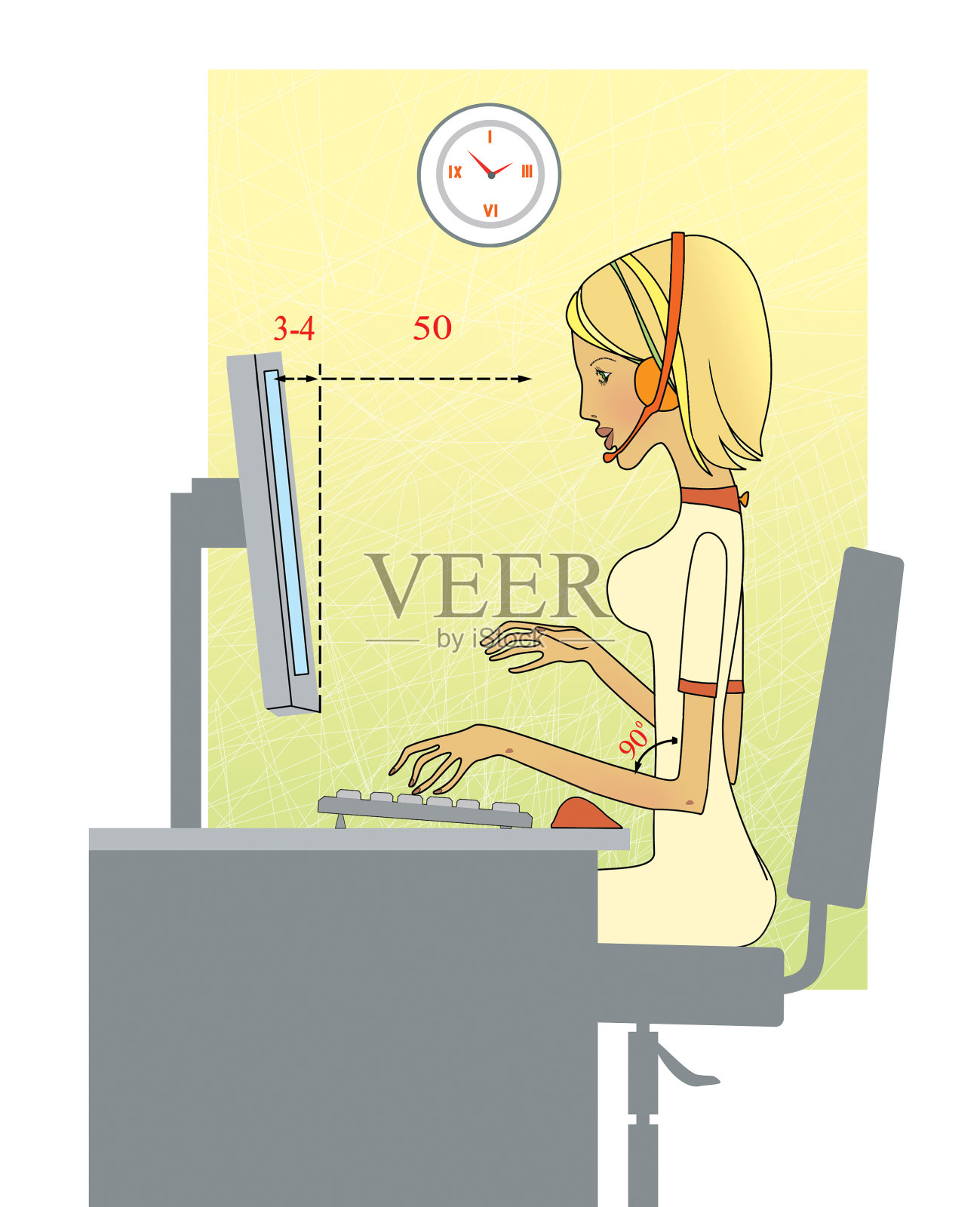 女性在工作场所使用电脑。正确安排工作空间。插图插画图片素材