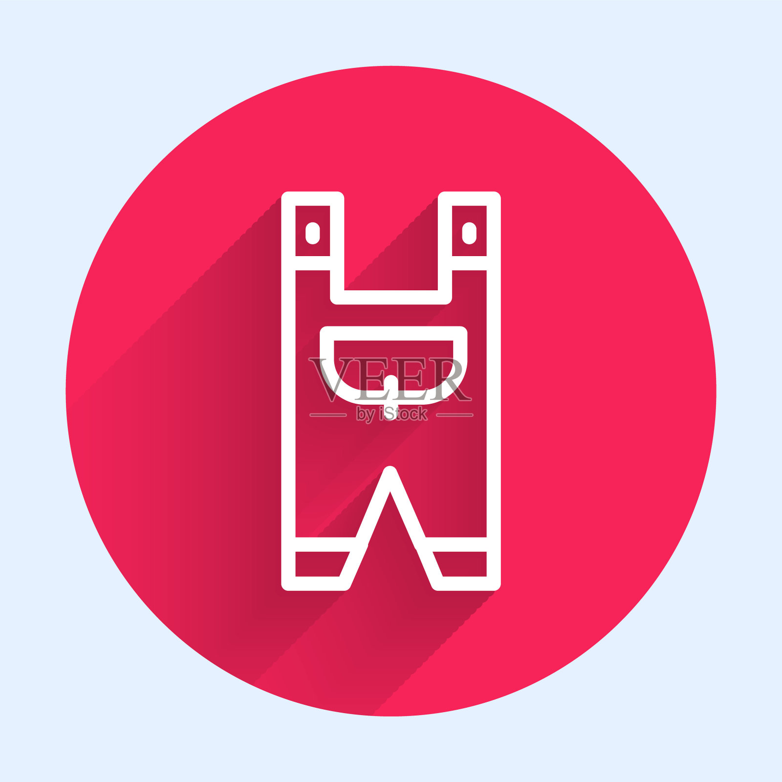 白线园工衣icon孤立与长影。红色圆圈按钮。向量插画图片素材