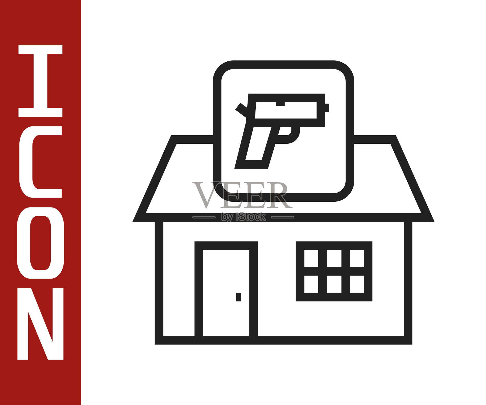 黑线狩猎店与步枪和枪支武器图标孤立在白色背景。拥有武器装备的超市或商店。向量插画图片素材