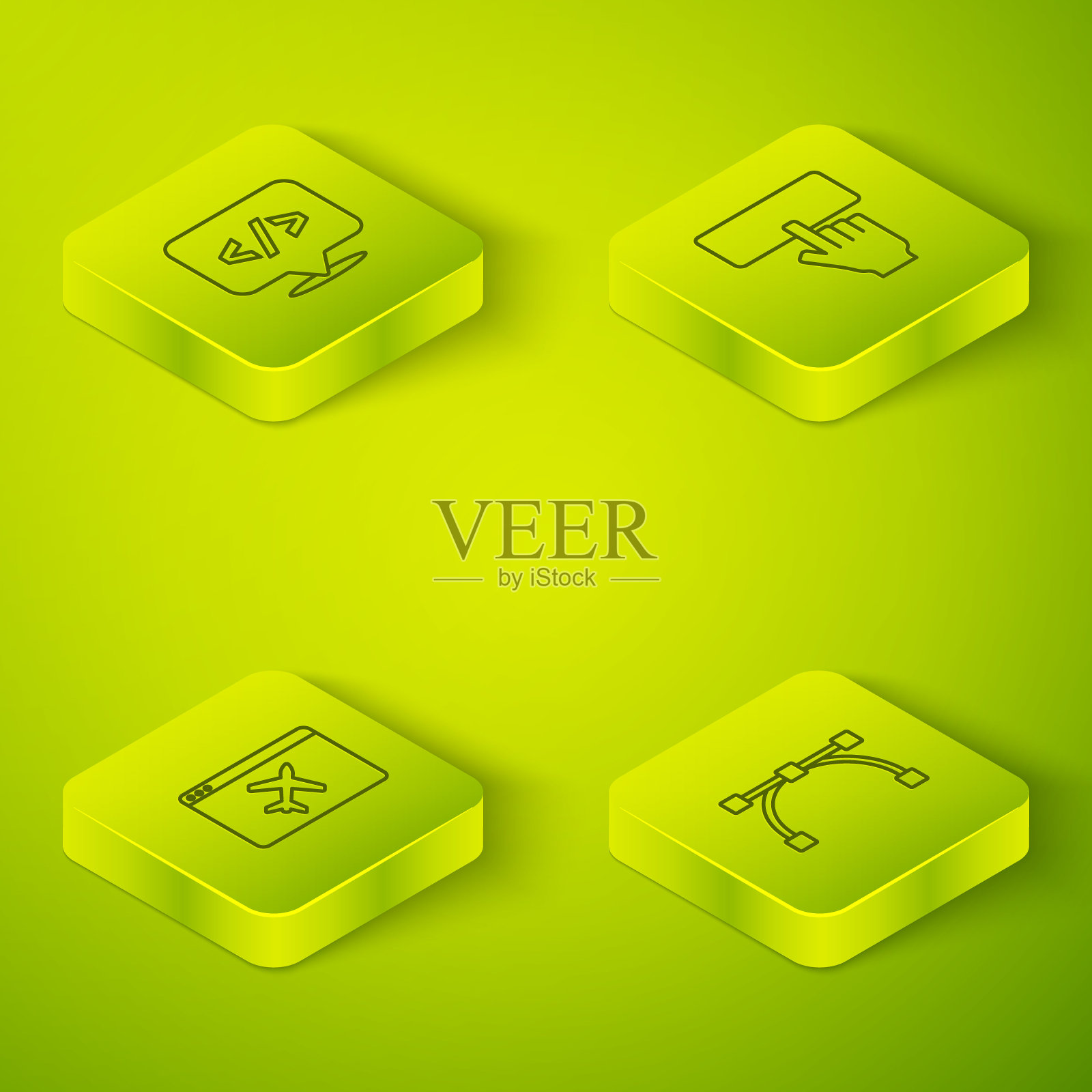 设置等距线键盘，网站模板，贝塞尔曲线和前端开发图标。向量图标素材