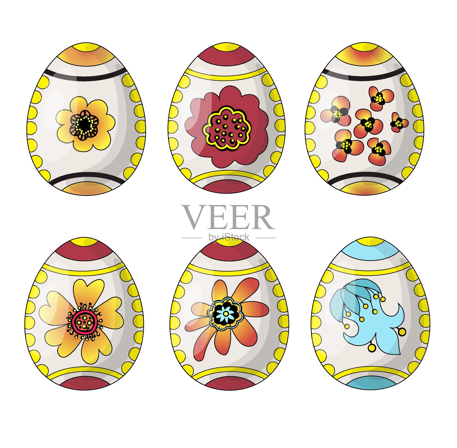 一套复活节彩蛋卡通风格插画图片素材