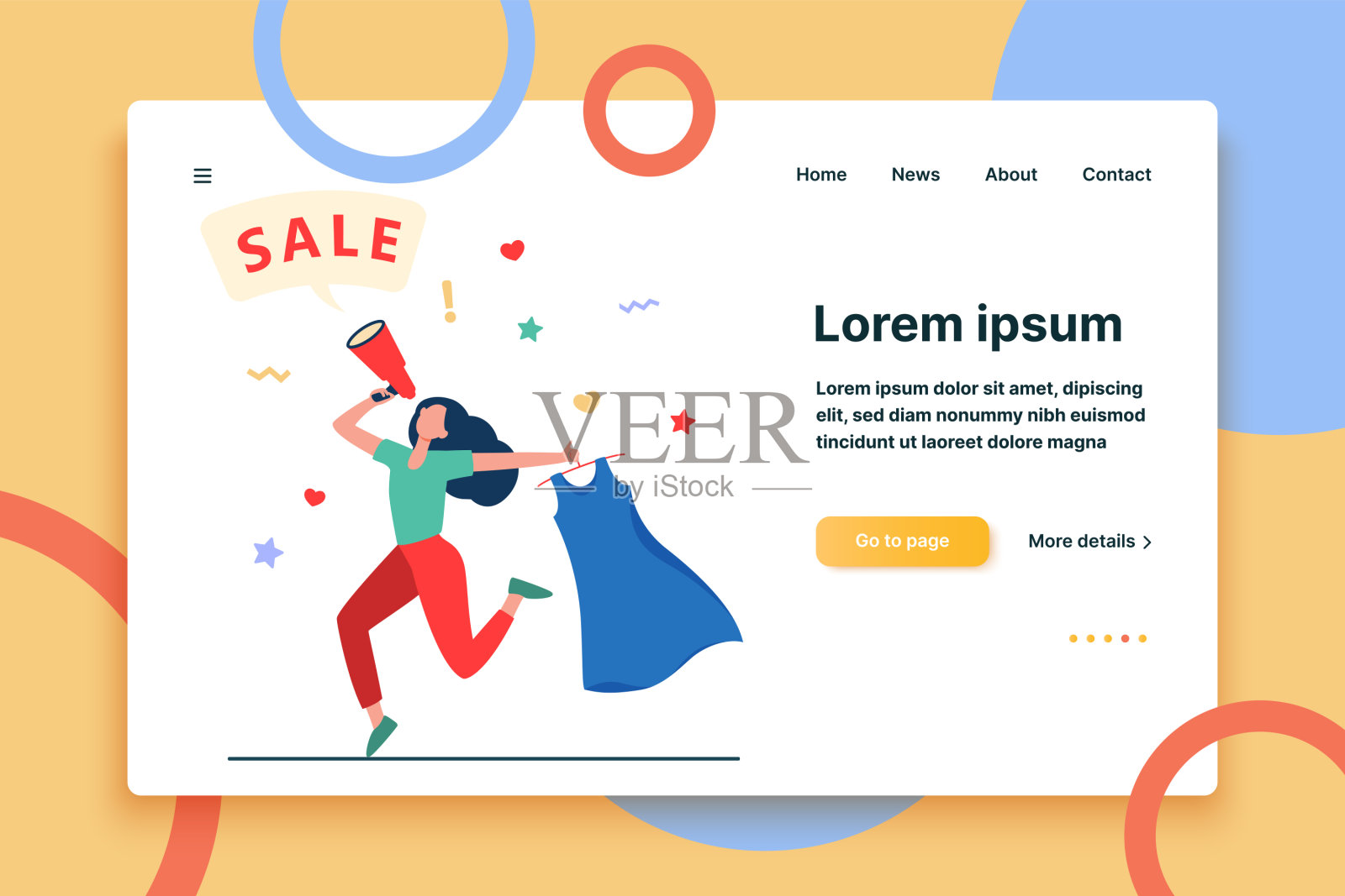 快乐的女人拿着衣服出售插画图片素材