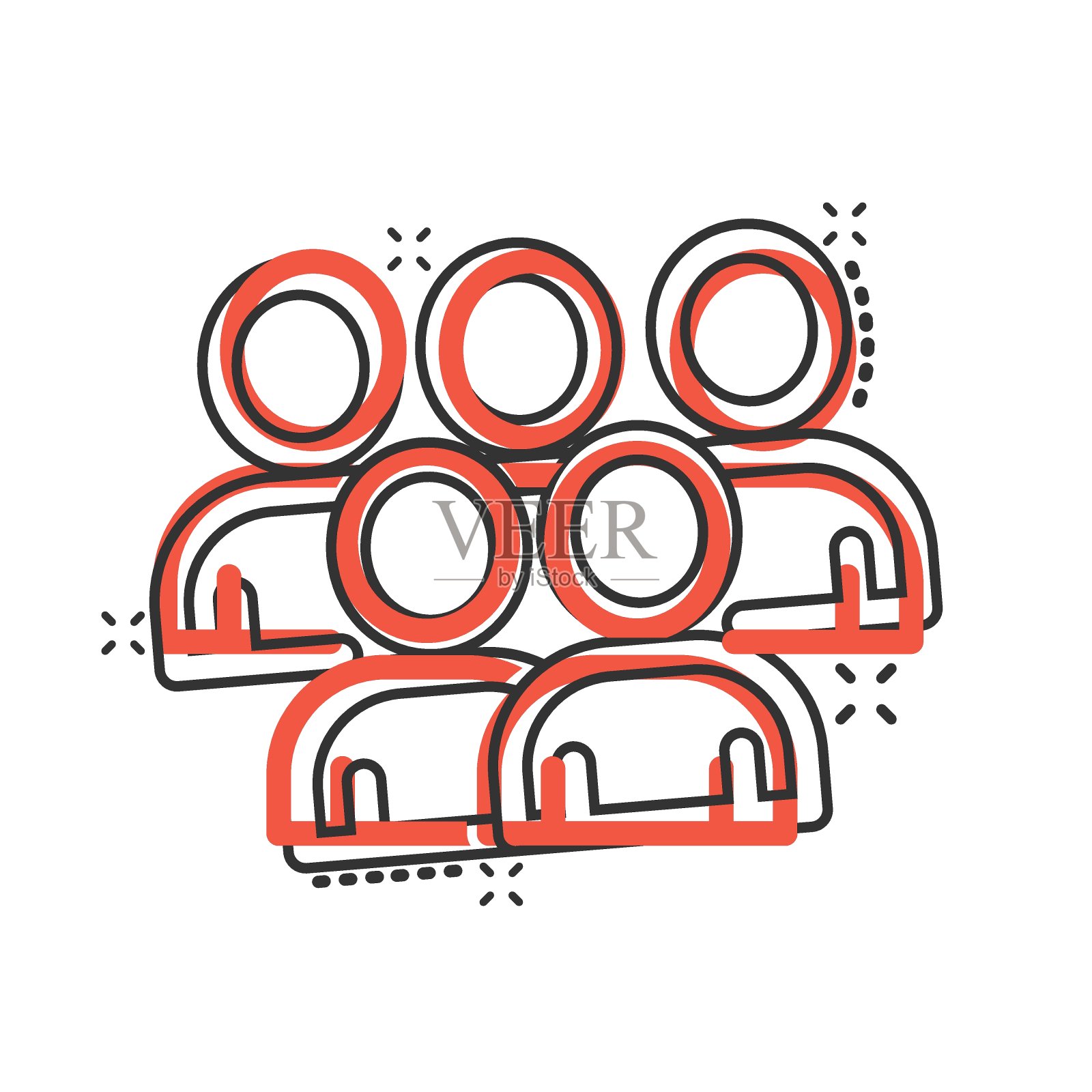 漫画风格的人物沟通图标。人卡通矢量插图在白色的背景。合伙溅效应经营理念。插画图片素材