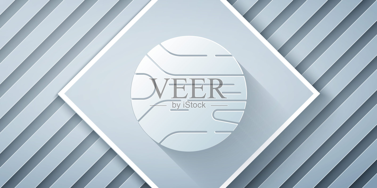 剪纸星球图标孤立在灰色背景。纸艺术风格。向量插画图片素材