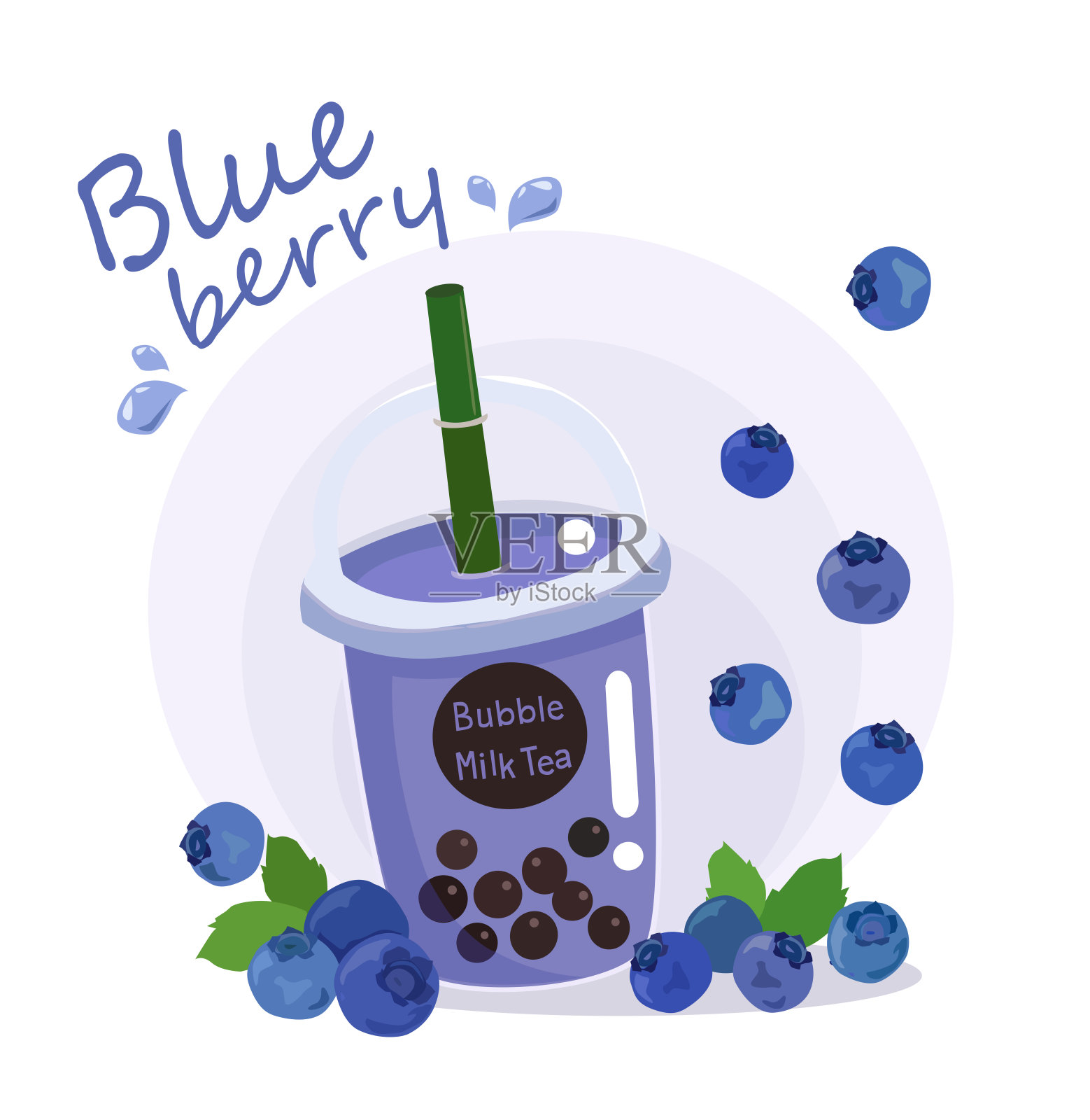 蓝莓奶茶或牛奶鸡尾酒。插画图片素材