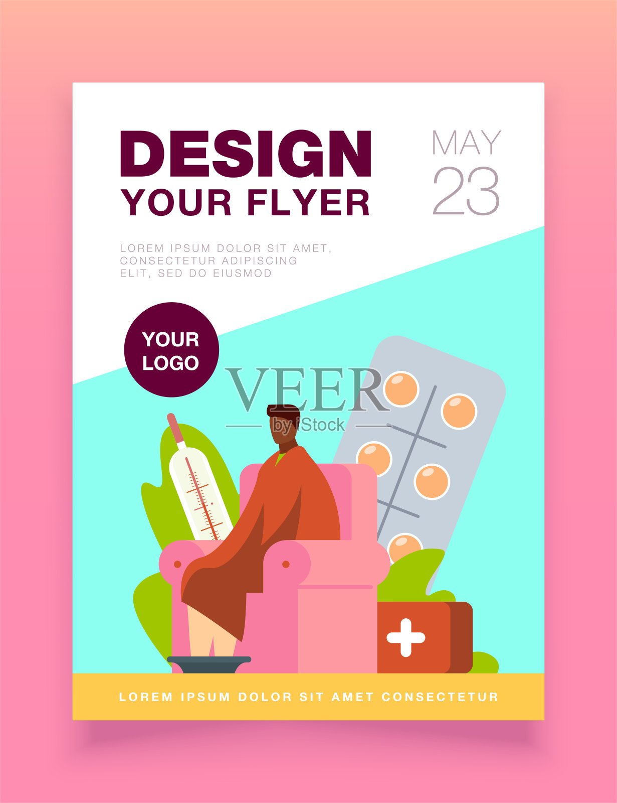 病人坐在暖和的格子布下面的扶手椅里设计模板素材