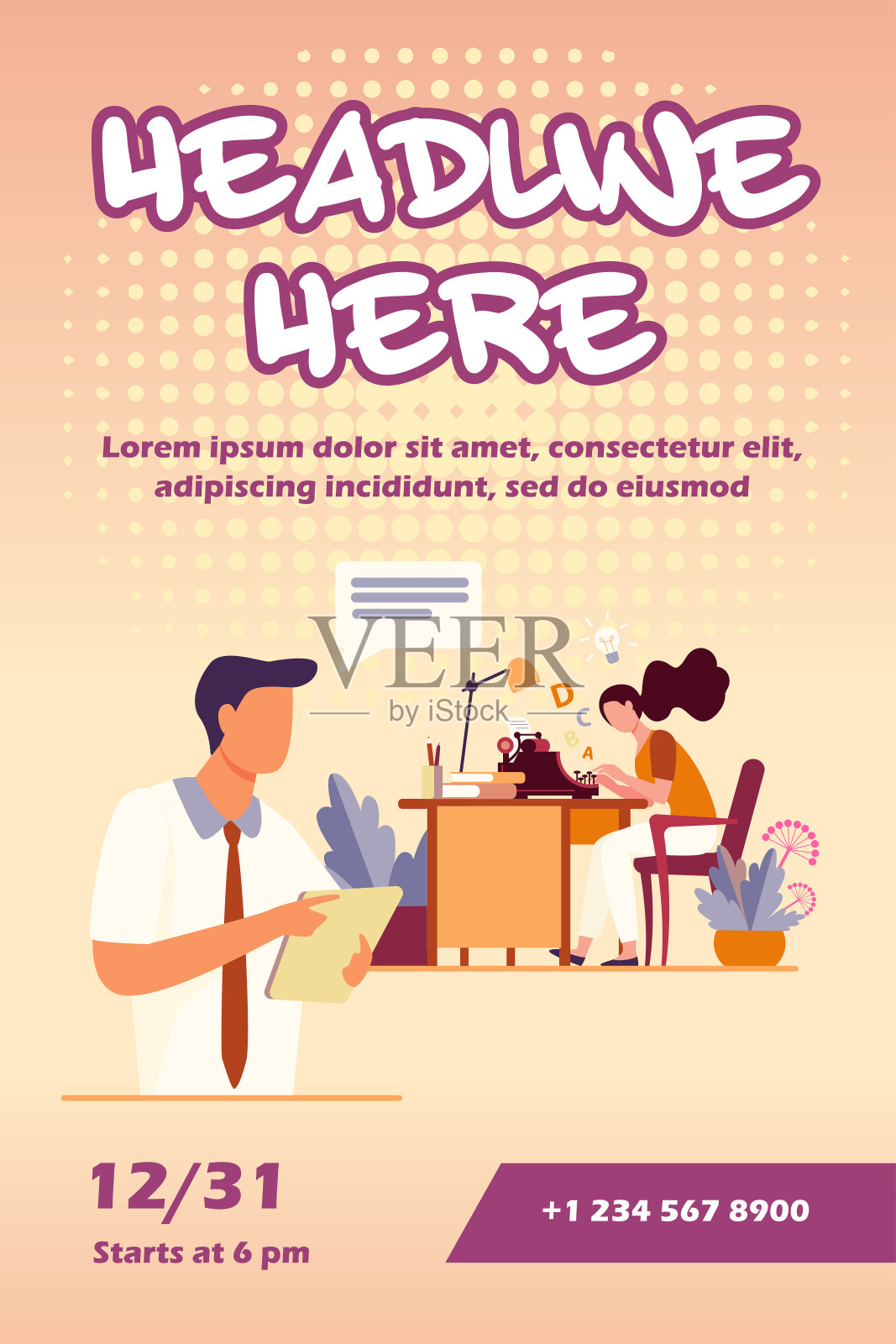 女作家为编辑输入新文本设计模板素材