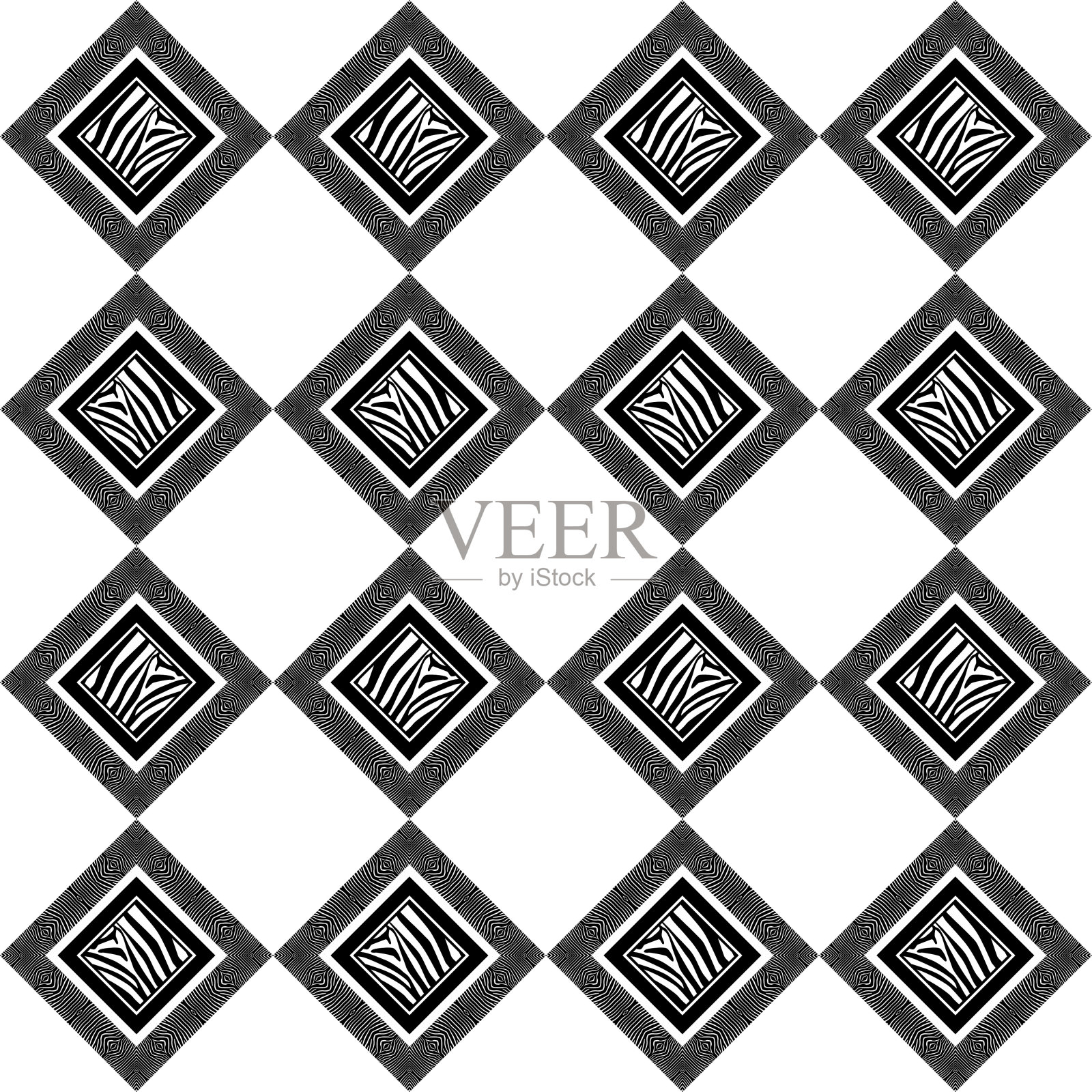 设计与斑马条纹。黑白两色。民族那种波西米亚风格的装饰。无缝的背景。插画图片素材