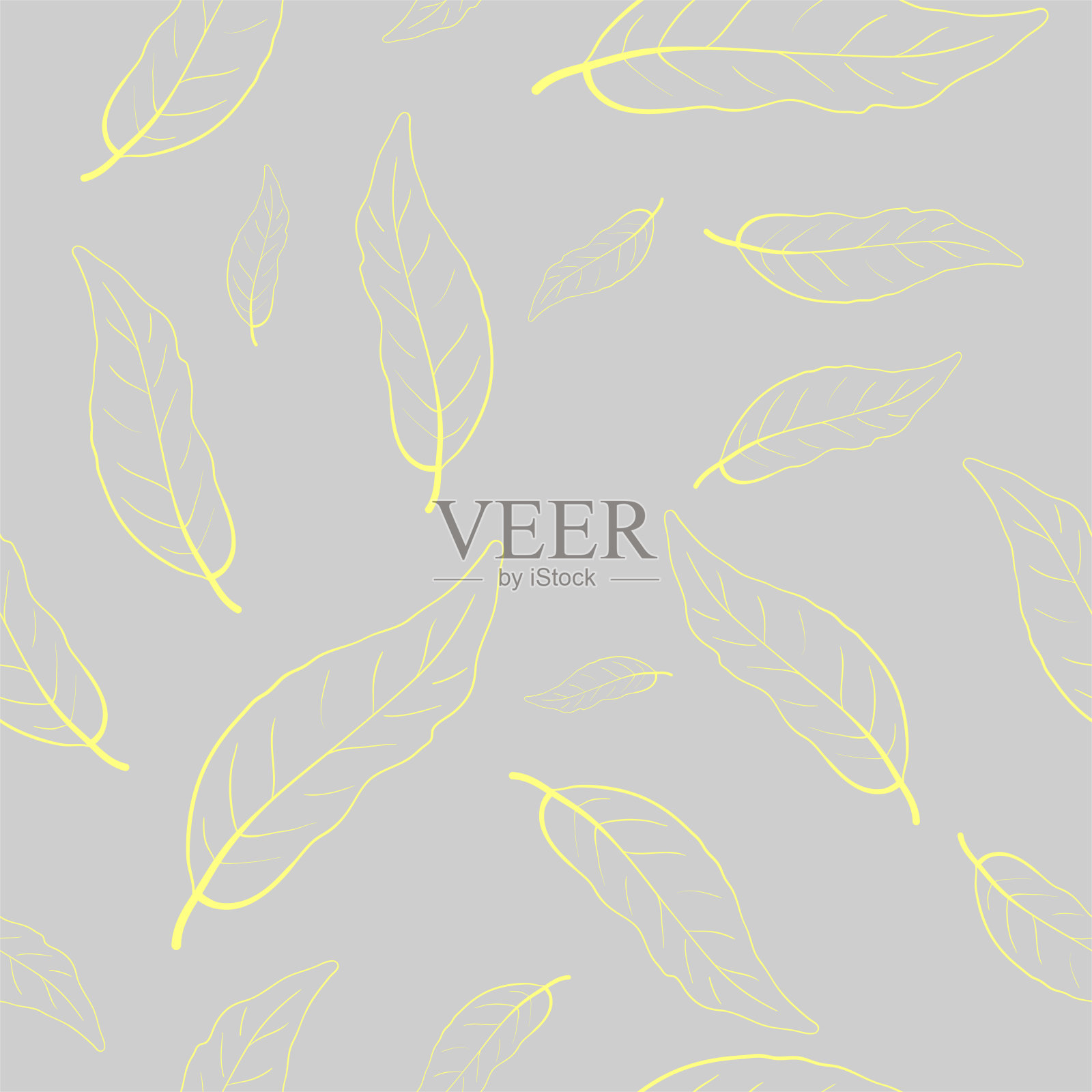 向量无缝模式。树叶的线条艺术。秋天,春天,夏天插画图片素材