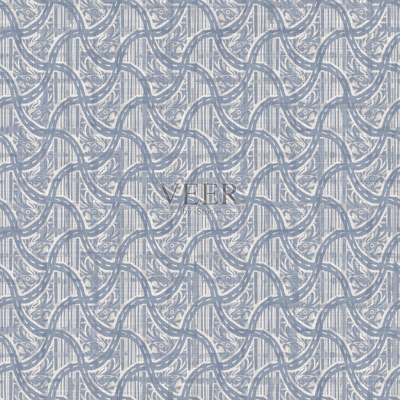 无缝法式蓝白农舍式方格布纹理。编织亚麻格子布图案背景。格子呢格子特写编织织物厨房毛巾材料。方格纤维野餐桌布插画图片素材