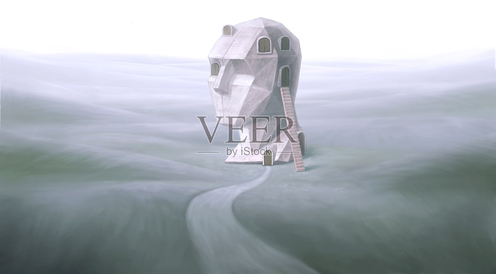 概念神秘艺术，梦生活思维脑选择与心理的概念艺术，超现实人头插画，现代绘画，极简风格插画图片素材