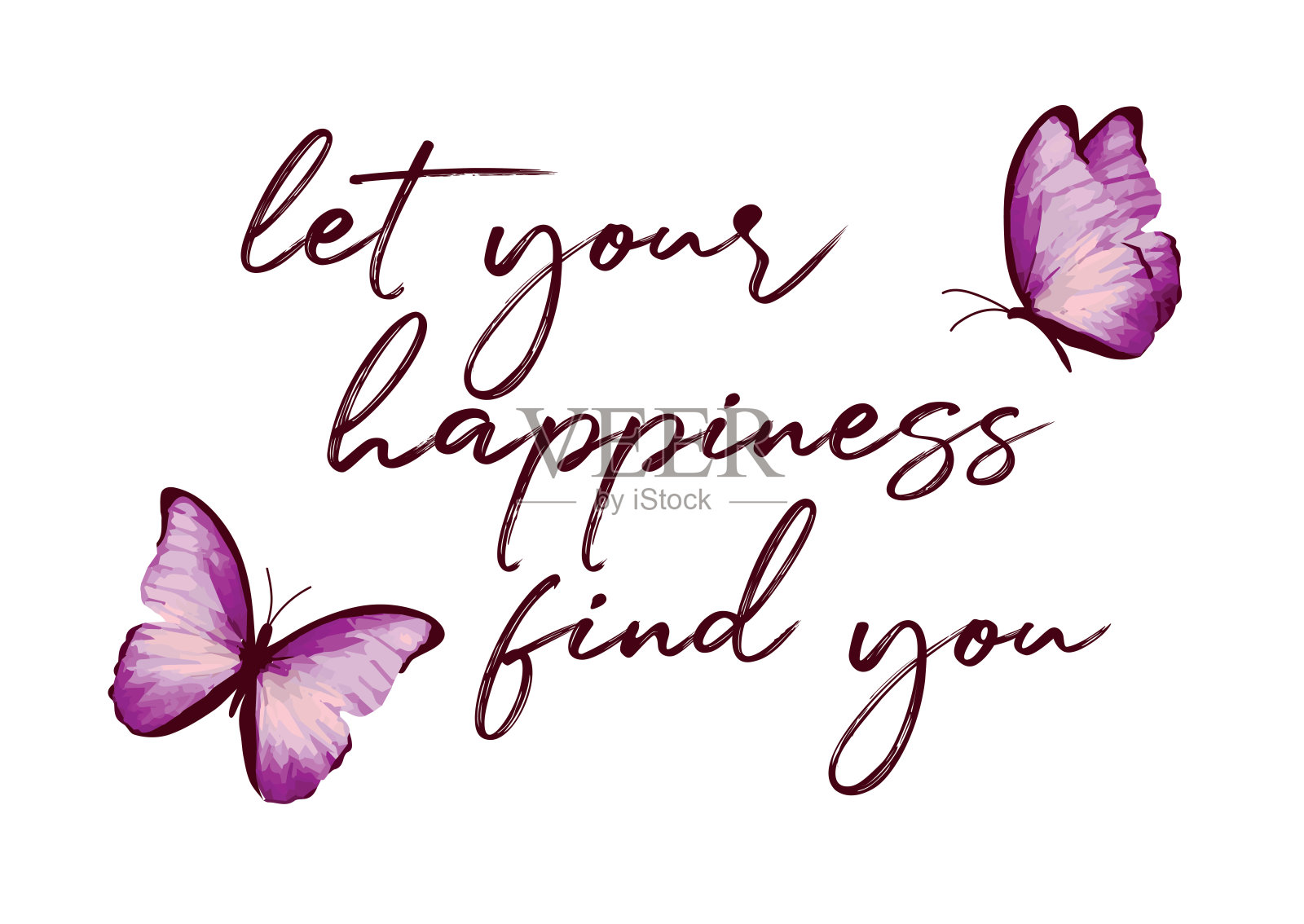 让你的幸福找到你的口号与蝴蝶插图，矢量设计的时尚和海报印花插画图片素材