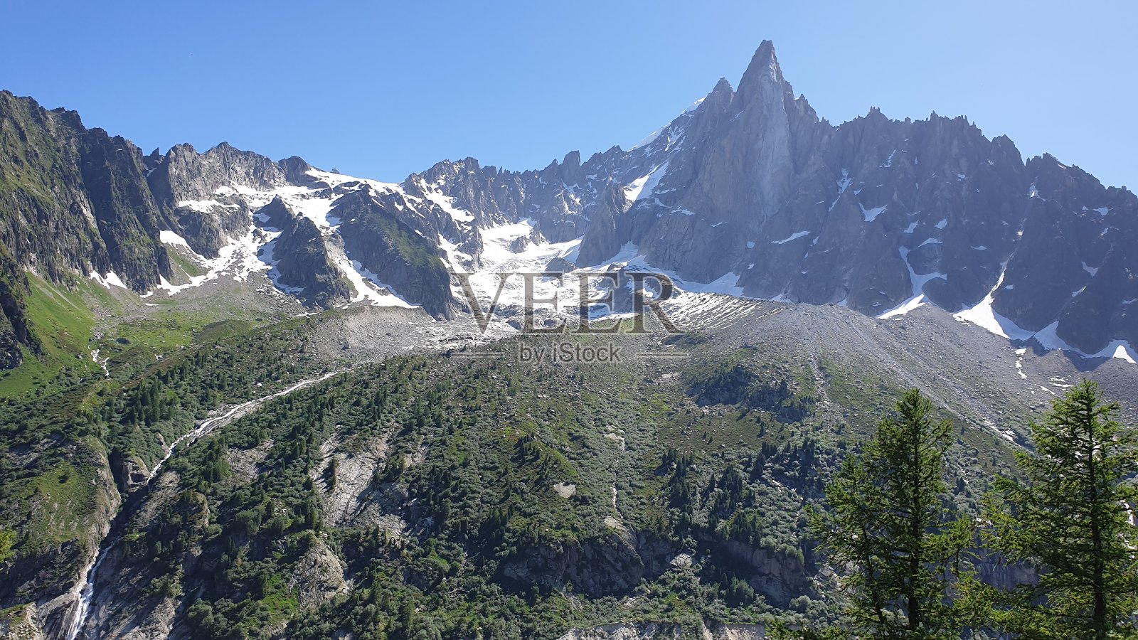 夏蒙尼冰海周围的景色照片摄影图片