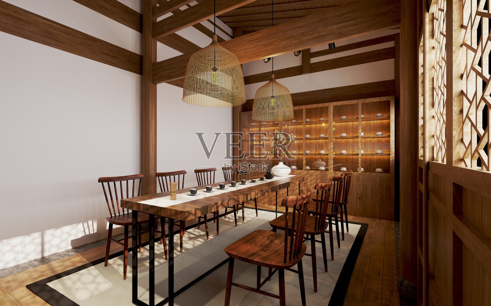 起居和用餐空间的3d渲染照片摄影图片