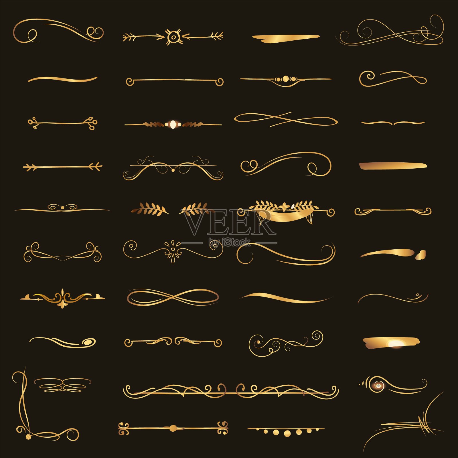 一套手画边界与毛笔和墨水。独特的漩涡和分隔器为您的设计插画图片素材