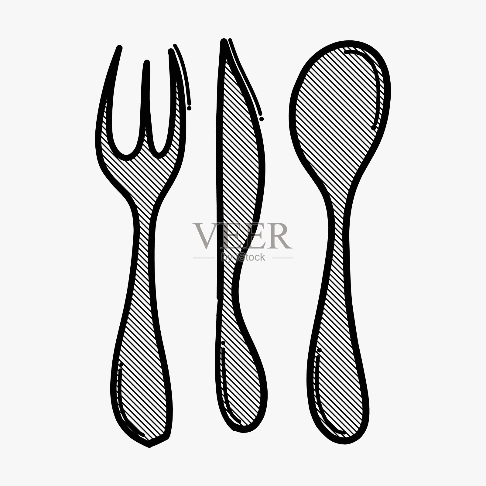 叉子，刀，勺子，餐具涂鸦矢量图标。手绘素描插图eps10插画图片素材