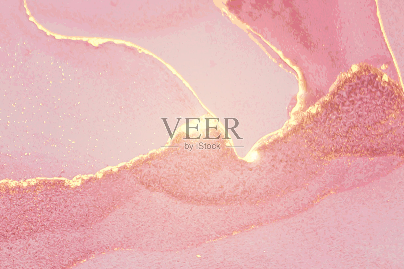 玫瑰闪闪发光，石材和大理石的金色纹理。酒精墨水技术插画图片素材