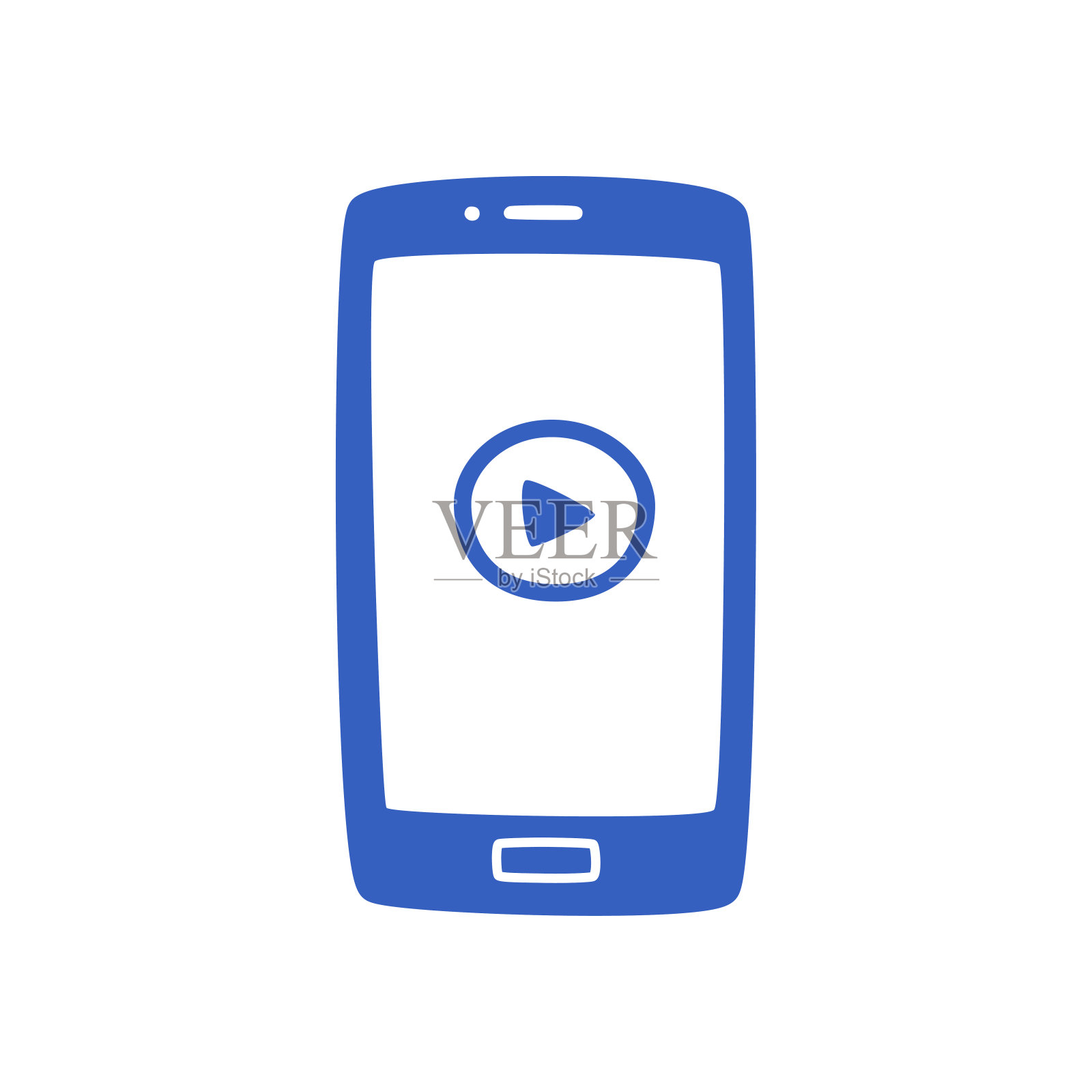 屏幕上播放图标的手机被隔离在白色上，在你的智能手机上听音乐。插画图片素材