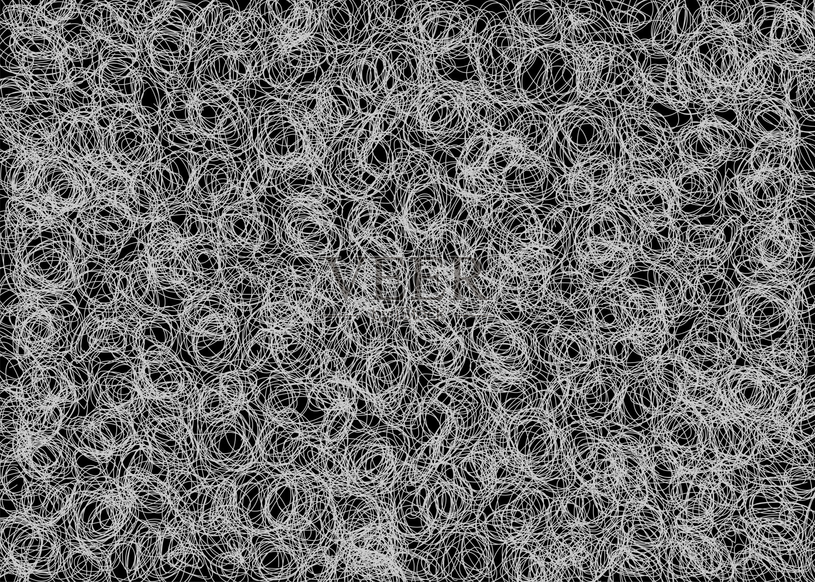 白色图案与球体。模糊的装饰设计在抽象风格与气泡。图案为广告，传单。手绘有机艺术构图。矢量插图。孤立在黑色背景上。插画图片素材