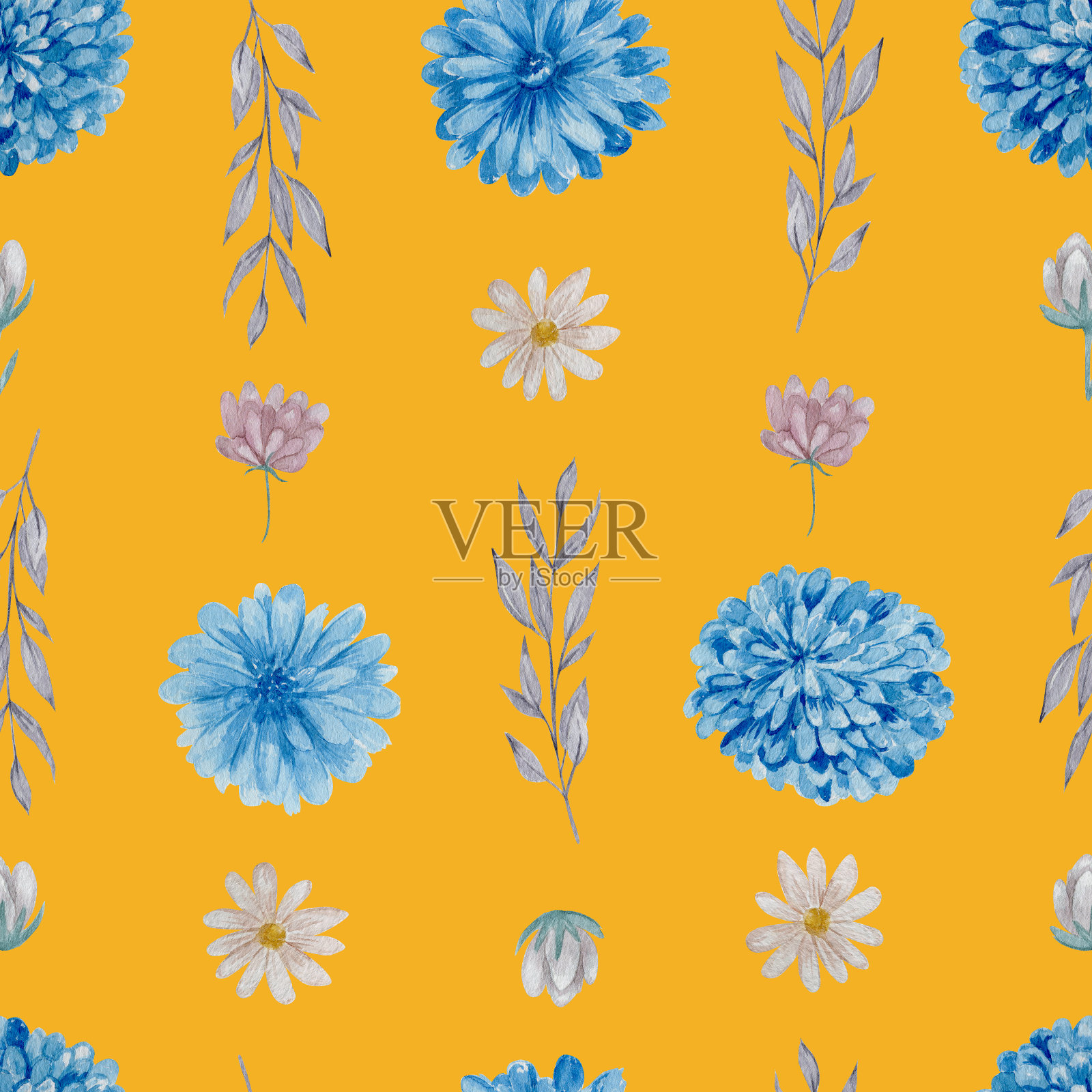 菊花和雏菊花型无缝图案。插画图片素材