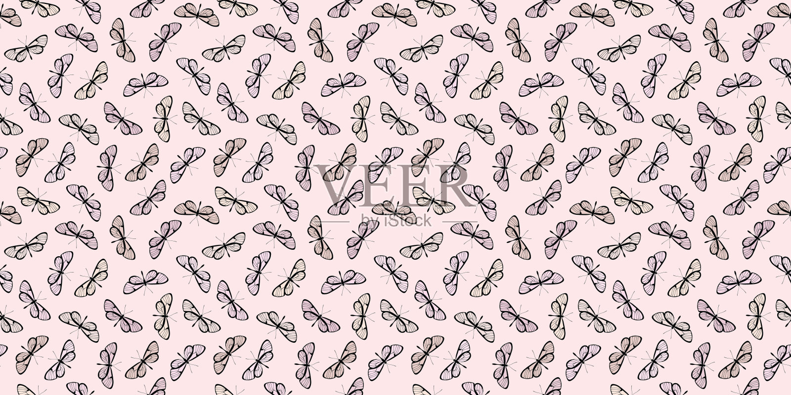 彩色随机蝴蝶无缝重复矢量。插画图片素材