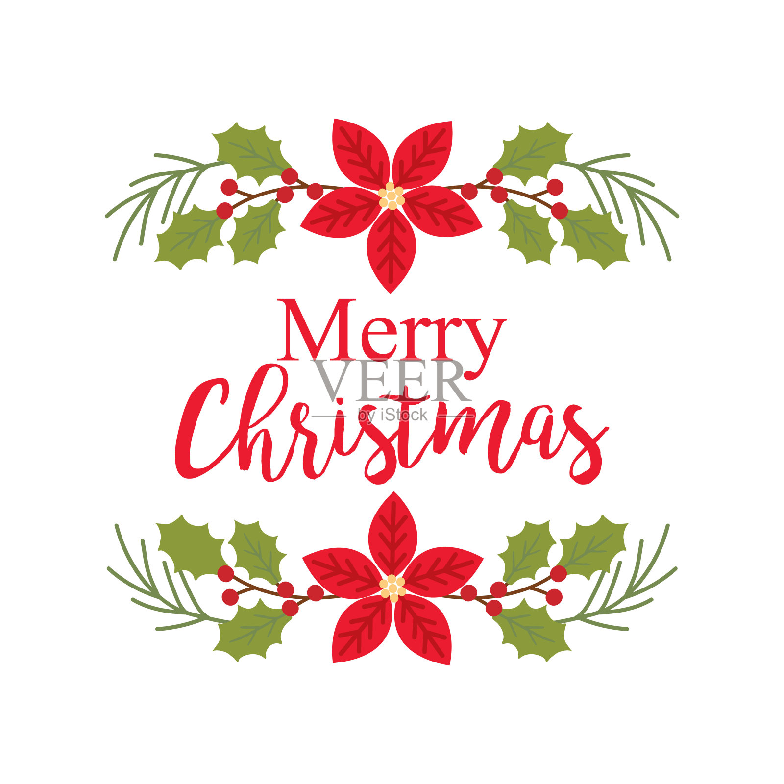 圣诞贺卡与一品红花环设计插画图片素材