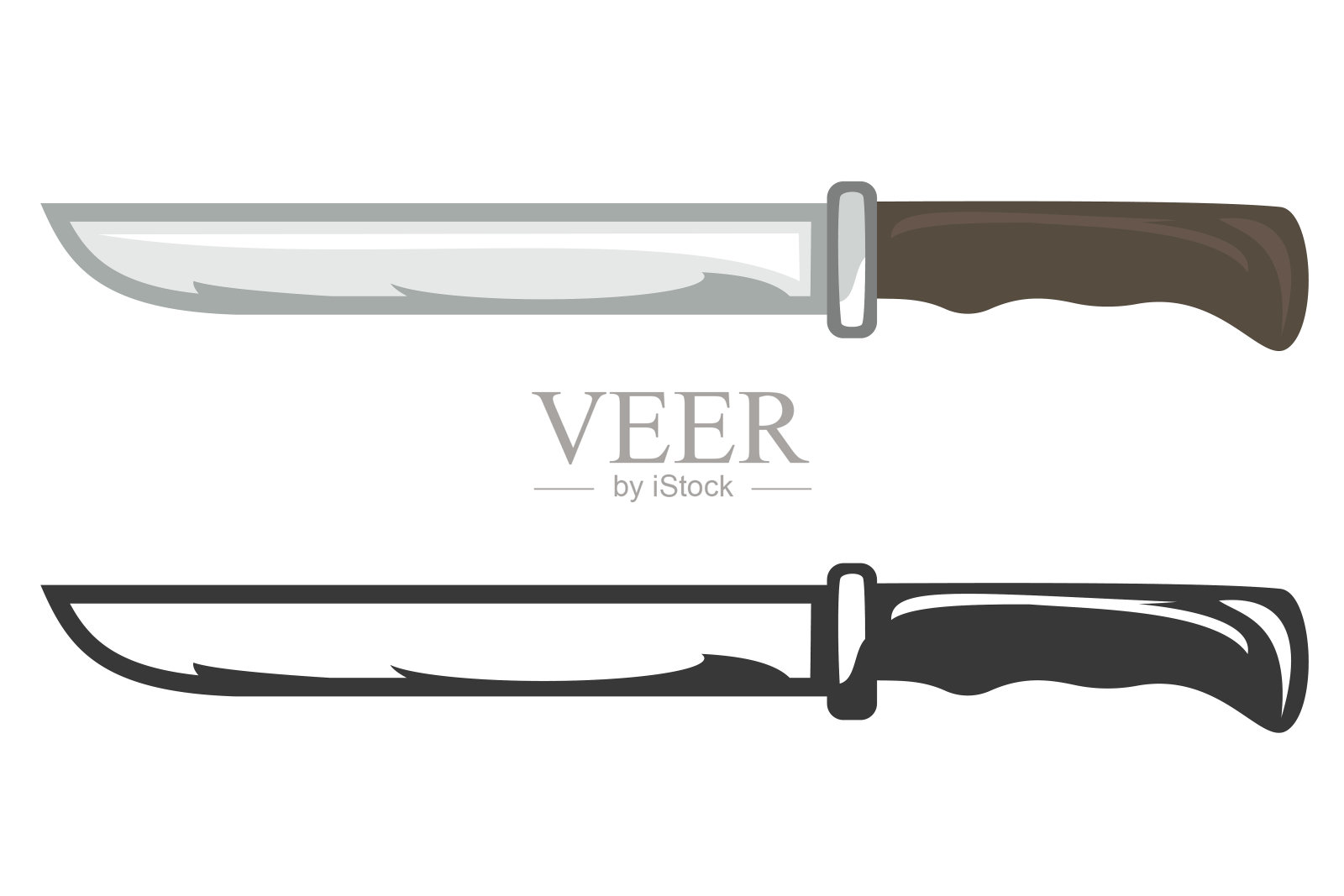 手绘颜色和单色刀在卡通风格孤立的白色背景。的矢量插图。设计元素图片