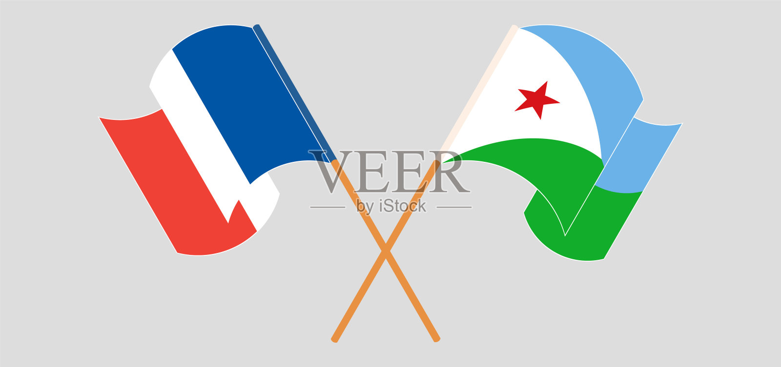 交叉挥舞着法国和吉布提的国旗插画图片素材