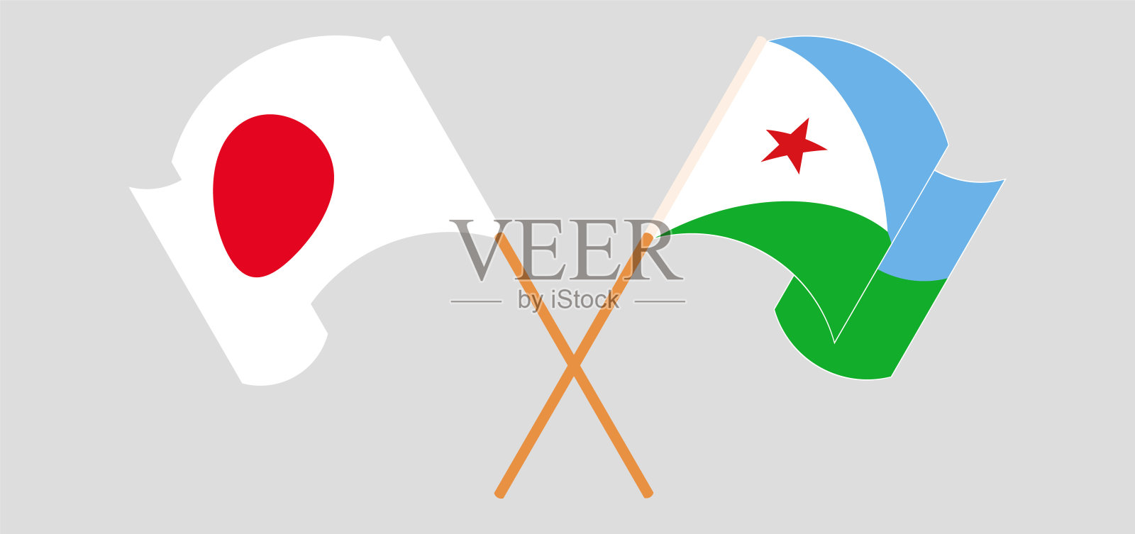交叉并挥舞着日本和吉布提的国旗插画图片素材